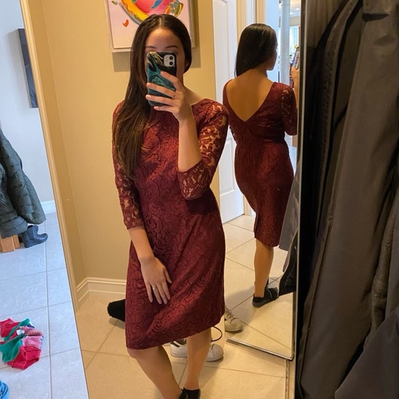 Jcrew burgundy lace dress, low back. NWT! - Picture 3 of 11